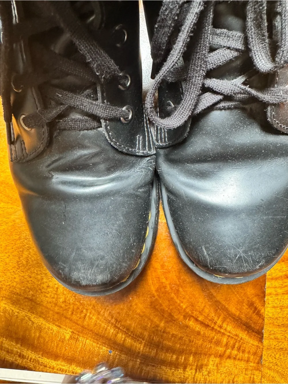 Dr. Martens Black Platform Lace-Up Boots with Yellow Stitching